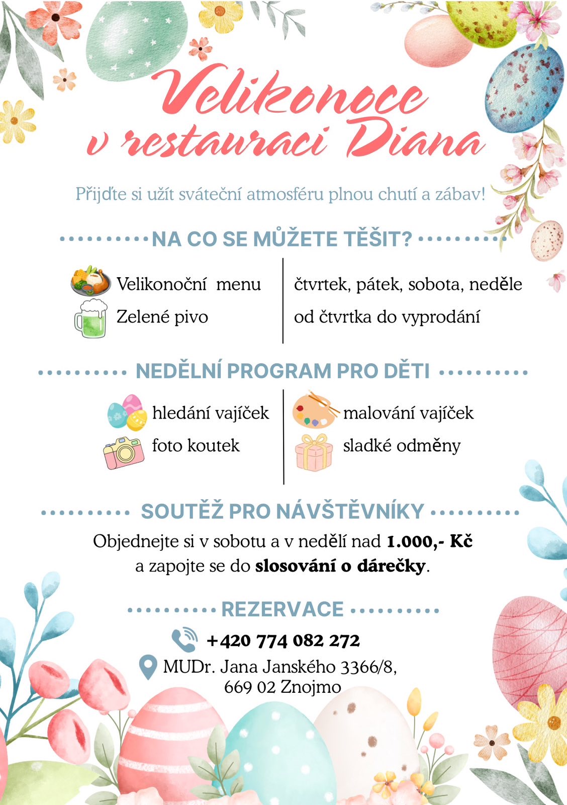 Velikonoce v restauraci Diana – program a akce